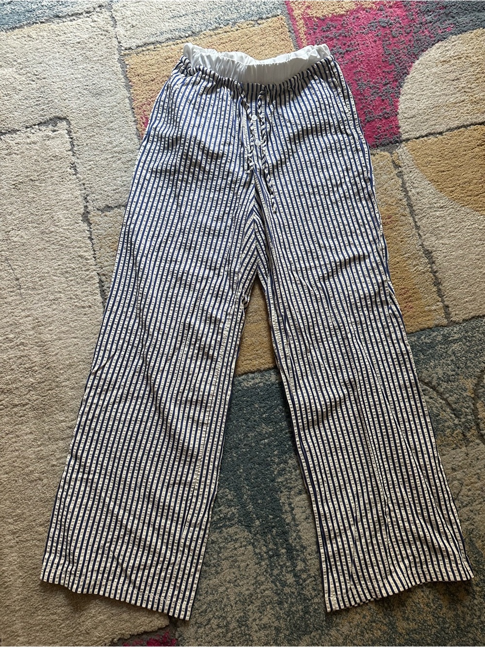 Sincerely Jules blue white striped pants beach casual leisure XS drawstring